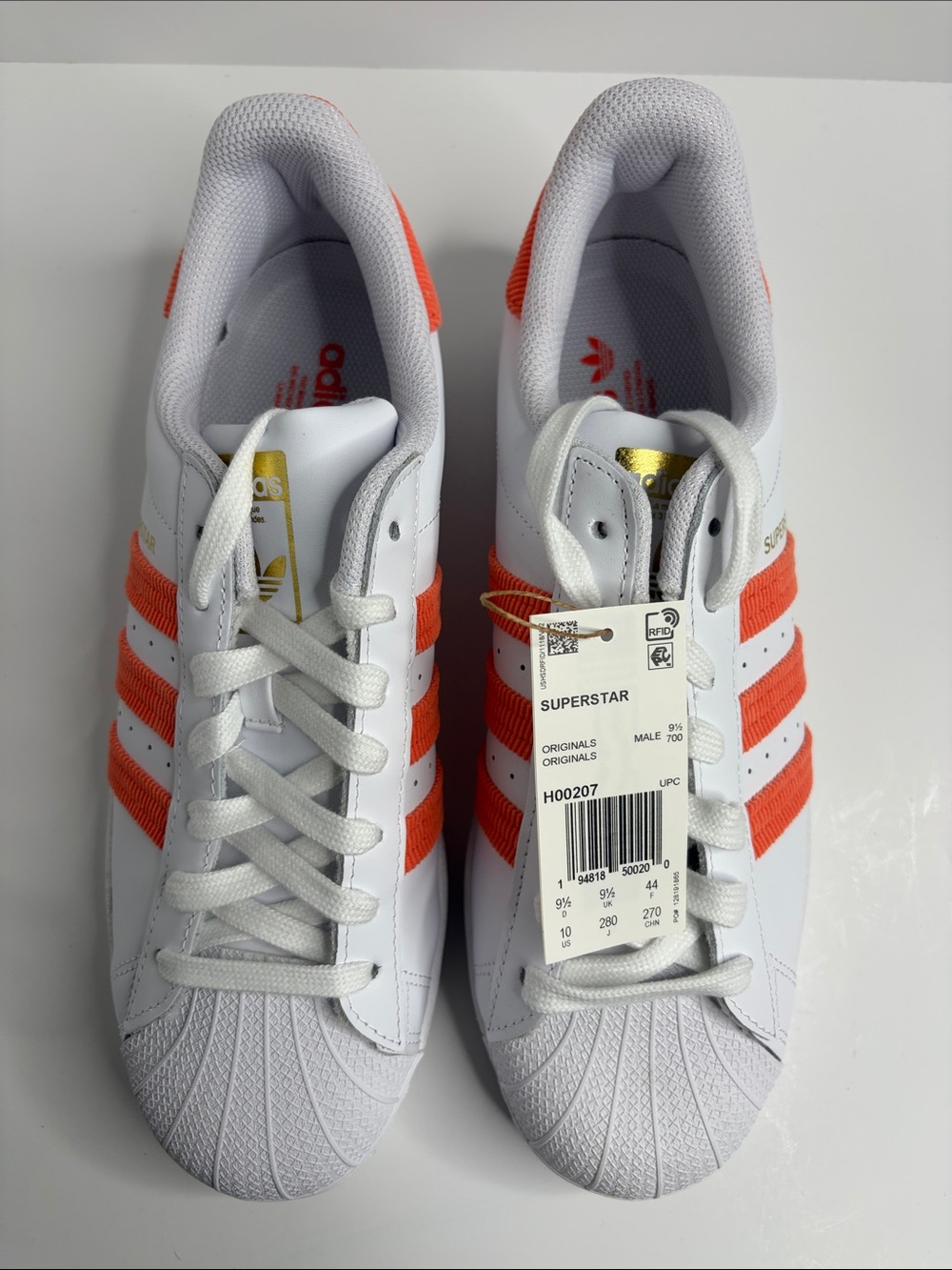 adidas White Superstar Sneakers with Orange Three Stripes H00207 - Picture 3 of 8